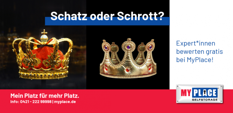 Das Bild zeigt zwei Kronen, eine davon scheint teuer zu sein und die andere ist eher einfach gehalten. Die Bildüberschrift lautet "Schatz oder Schrott?".